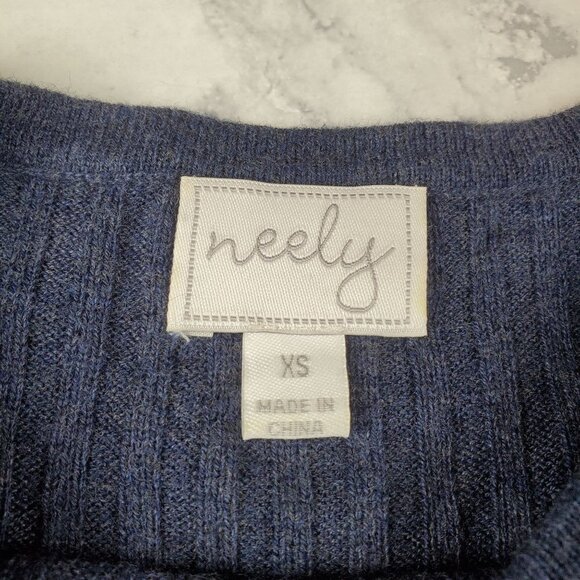 NEELY XS Sweater Blue Ribbed Cold Shoulder Wool viscose blend Long sleeve‎ - Picture 3 of 5